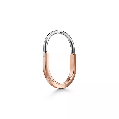 [Renovia Jewelry]LOCK EARRINGS ROSE AND WHITE GOLD DIAMONDS EXTRA LARGE
