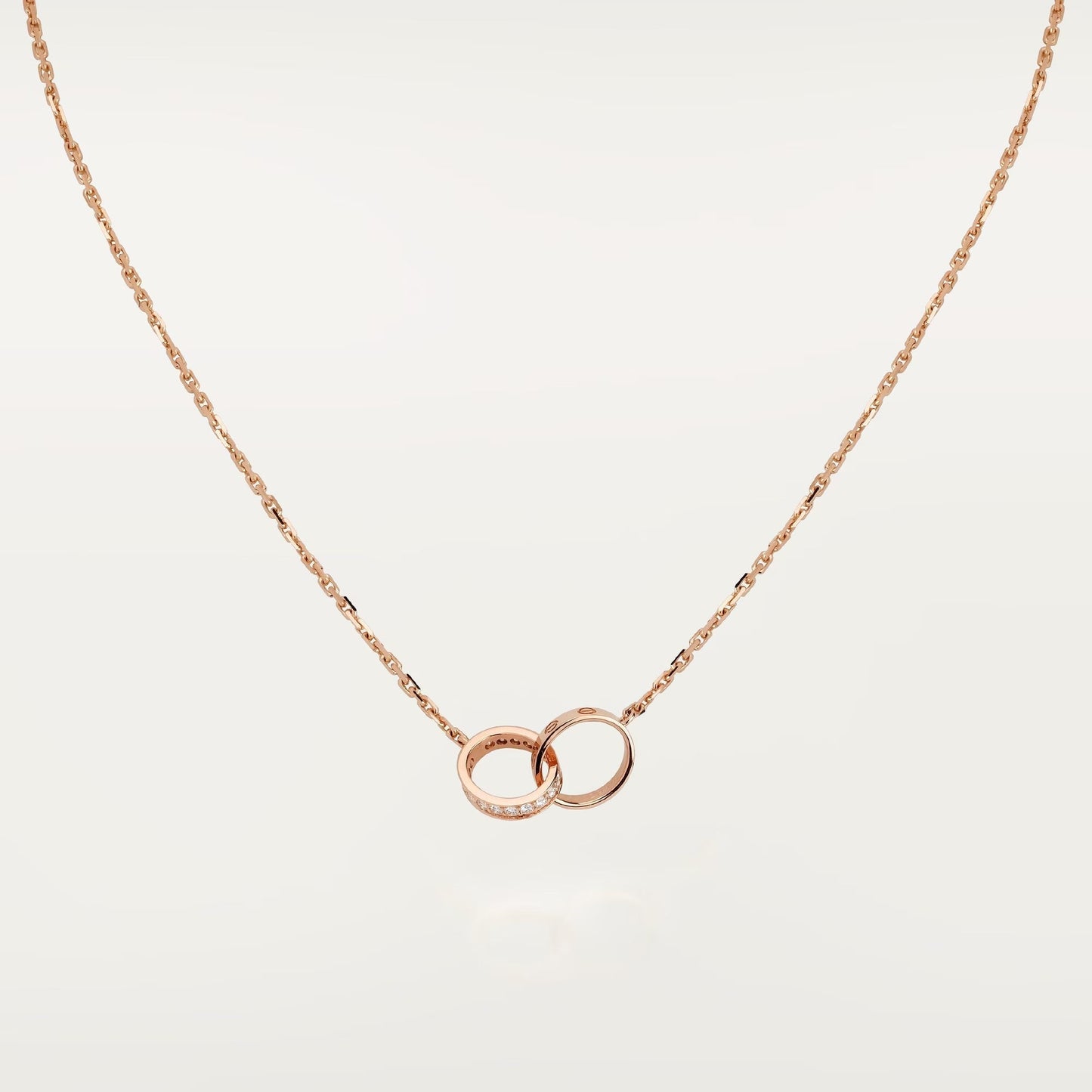 [Renovia Jewelry]LOVE DOUBLE RING HALF DIAMOND NECKLACE