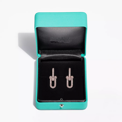 [Renovia Jewelry]LARGE LINK EARRINGS PINK GOLD WITH PAVED DIAMONDS