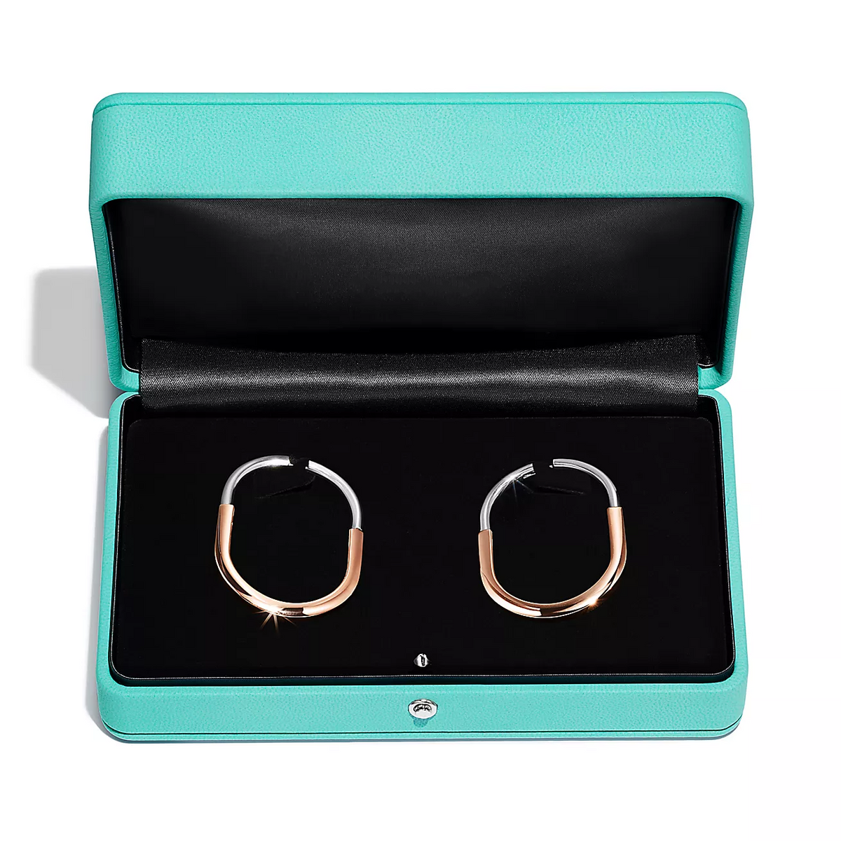[Renovia Jewelry]LOCK EARRINGS ROSE AND WHITE GOLD DIAMONDS EXTRA LARGE