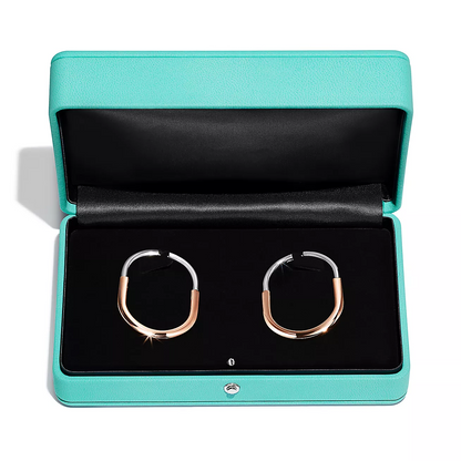 [Renovia Jewelry]LOCK EARRINGS ROSE AND WHITE GOLD DIAMONDS EXTRA LARGE