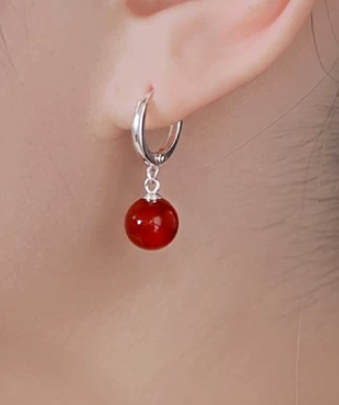 Red Agate White Gold Earrings