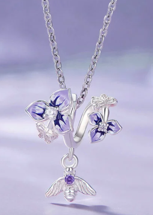 Platinum Flying Insect Necklace