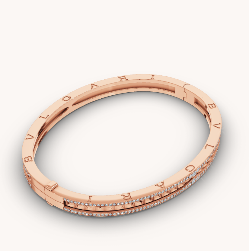 [Renovia Jewelry]ZERO 1 SPIRAL AND PAVED DIAMOND PINK GOLD BRACELET