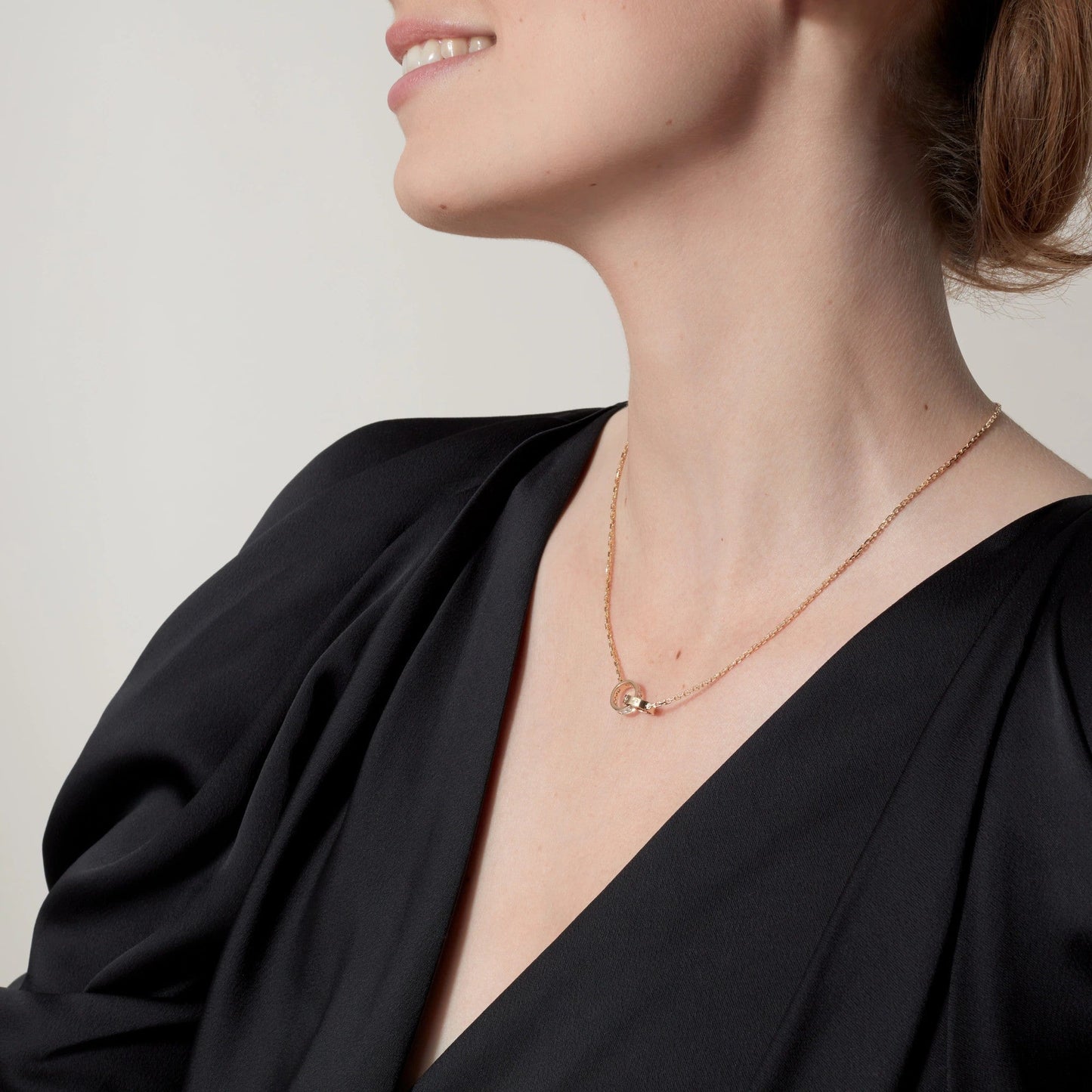 [Renovia Jewelry]LOVE DOUBLE RING HALF DIAMOND NECKLACE