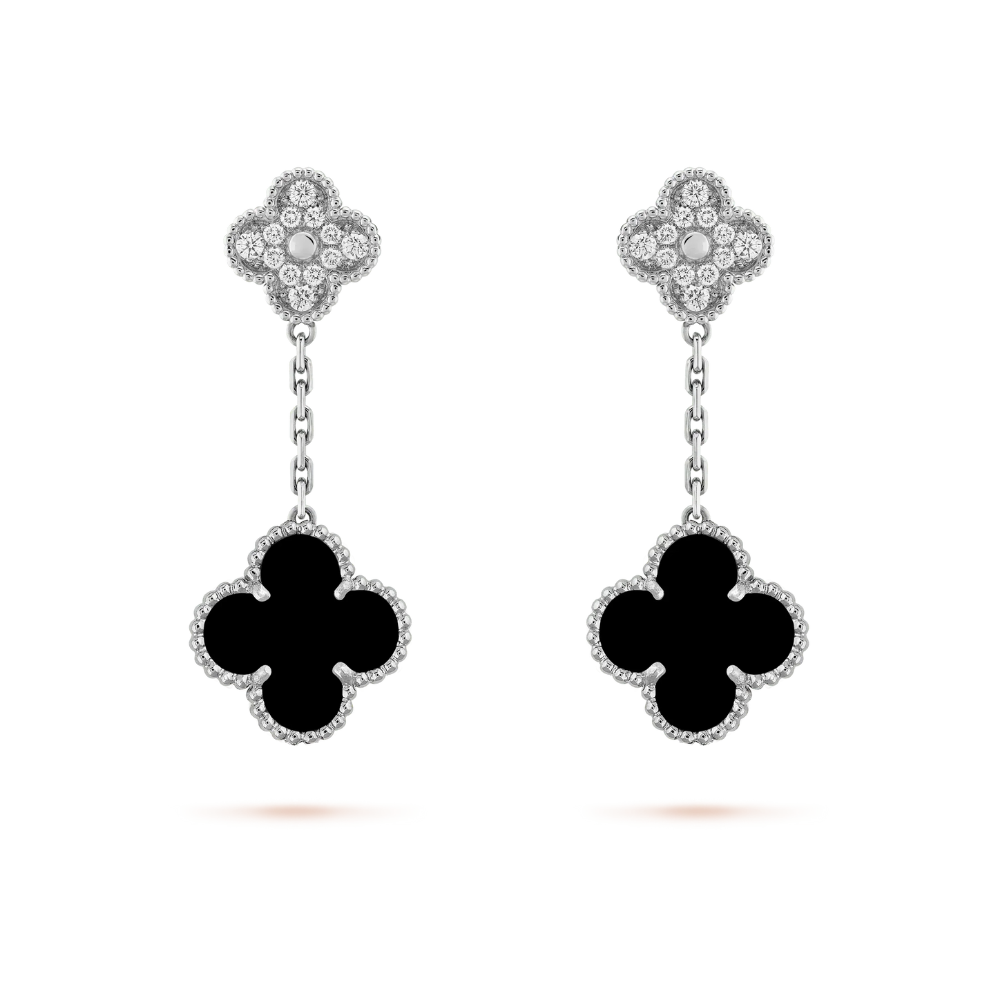 [Renovia Jewelry]CLOVER 2 MOTIFS  DIAMOND ONYX EARRINGS SILVER