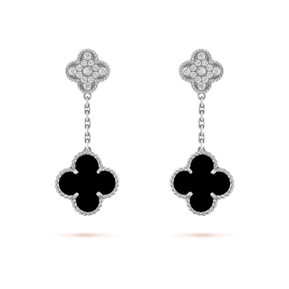 [Renovia Jewelry]CLOVER 2 MOTIFS  DIAMOND ONYX EARRINGS SILVER
