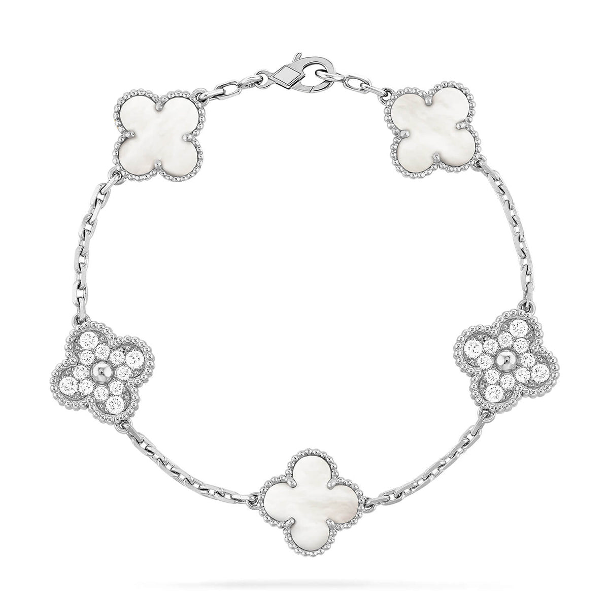 [Renovia Jewelry]CLOVER WHITE PEARL MOP 5 MOTIF BRACELET COLLECTION