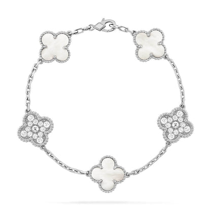 [Renovia Jewelry]CLOVER WHITE PEARL MOP 5 MOTIF BRACELET COLLECTION