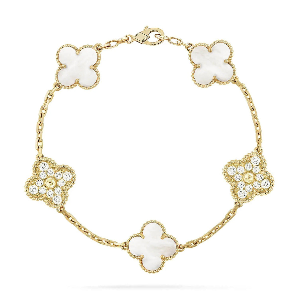 [Renovia Jewelry]CLOVER WHITE PEARL MOP 5 MOTIF BRACELET COLLECTION