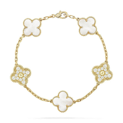 [Renovia Jewelry]CLOVER WHITE PEARL MOP 5 MOTIF BRACELET COLLECTION