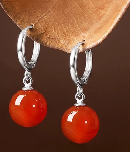 Red Agate White Gold Earrings