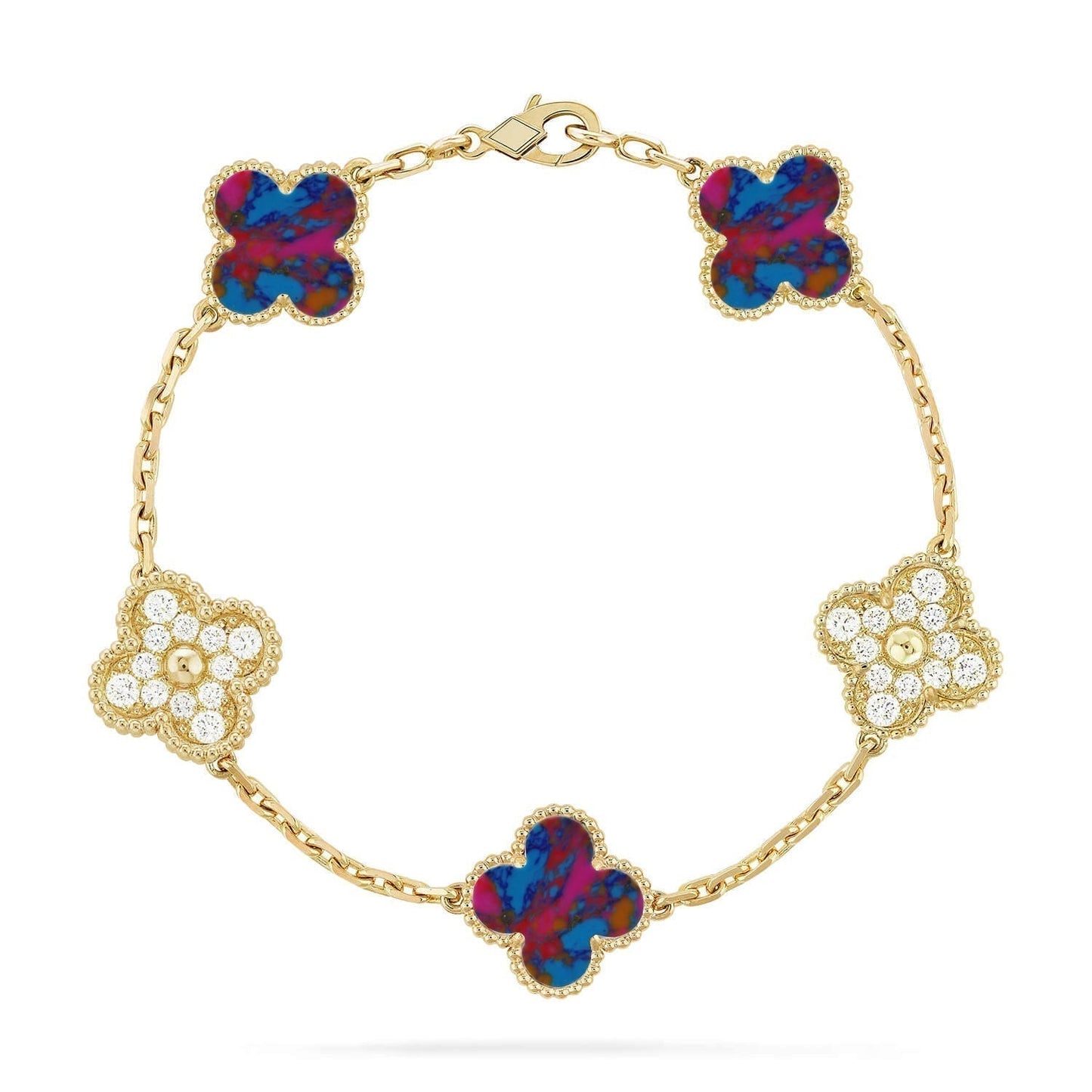 [Renovia Jewelry]CLOVER 5 MOTIF COLOR GEMSTONES BRACELET COLLECTION