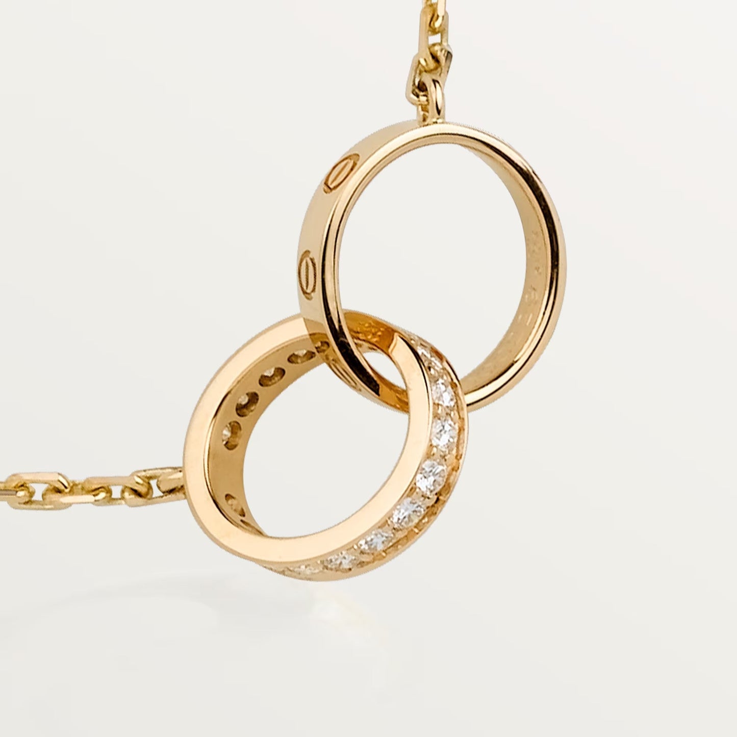 [Renovia Jewelry]LOVE DOUBLE RING HALF DIAMOND NECKLACE