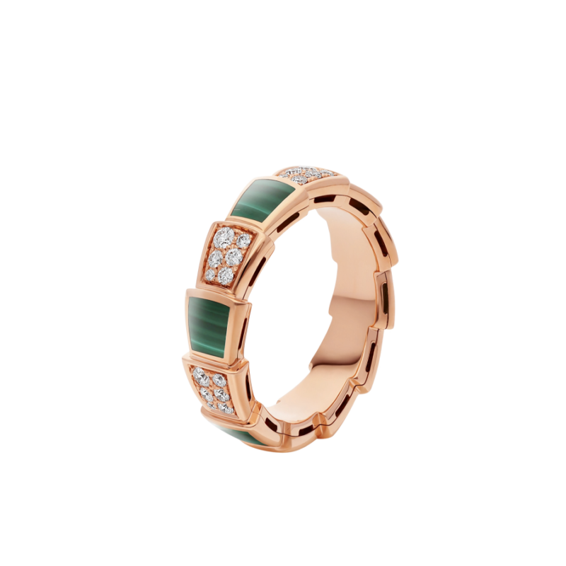 [Renovia Jewelry]SERPENTI RING PINK GOLD MALACHITE DIAMOND PAVED 4MM