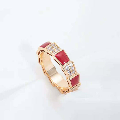 [Renovia Jewelry]SERPENTI RING PINK GOLD CARNELIAN DIAMOND PAVED 4MM