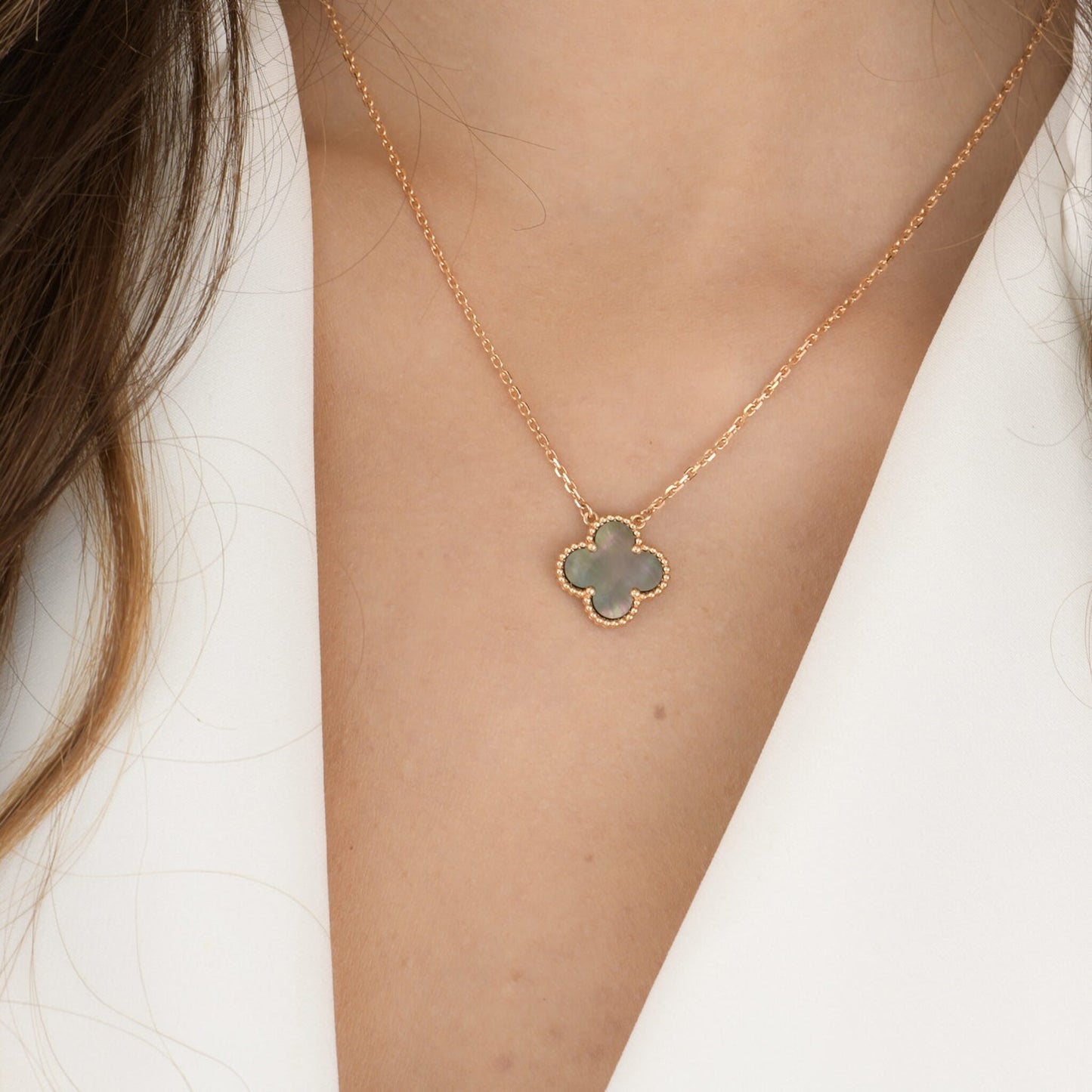 [Renovia Jewelry]CLOVER 15MM  GRAY MOTHER OF PEARL NECKLACE