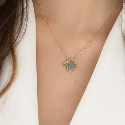 [Renovia Jewelry]CLOVER 15MM  GRAY MOTHER OF PEARL NECKLACE