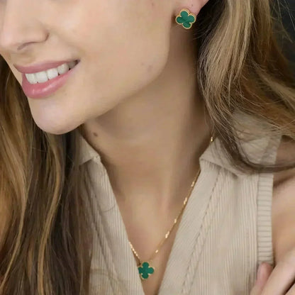 [Renovia Jewelry]CLOVER MINI 9.5MM MALACHITE  EARRINGS