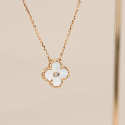[Renovia Jewelry]CLOVER 15MM DIAMOND WHITE FRITILLARIA NECKLACE