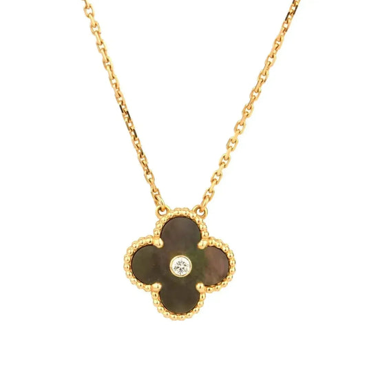 [Renovia Jewelry]CLOVER 15MM DIAMOND AND MOTHER-OF-GREY NECKLACE