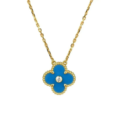[Renovia Jewelry]CLOVER 15MM DIAMOND AND BLUE AGATE NECKLACE