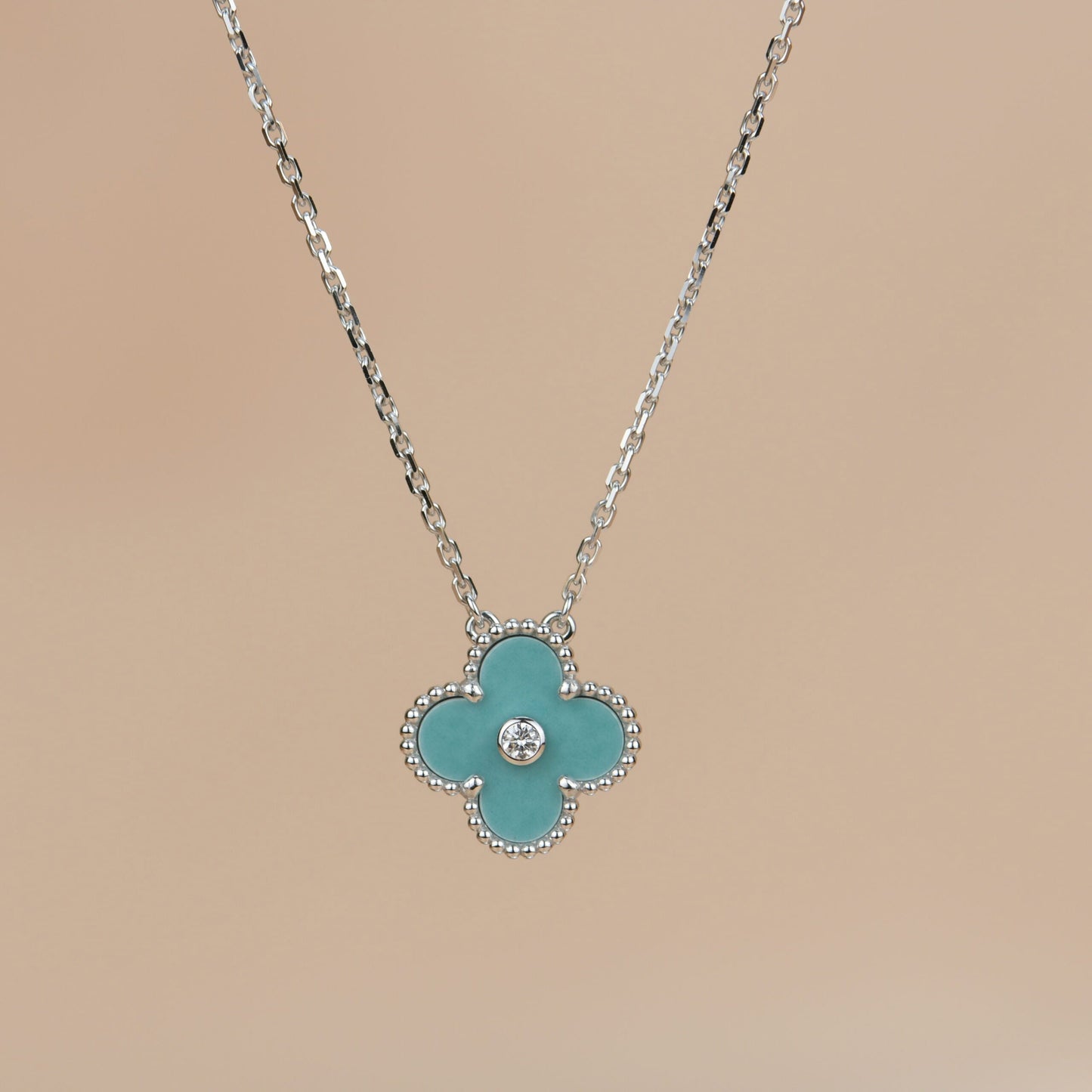 [Renovia Jewelry]CLOVER 15MM DIAMOND SVRES PORCELAIN  NECKLACE SILVER