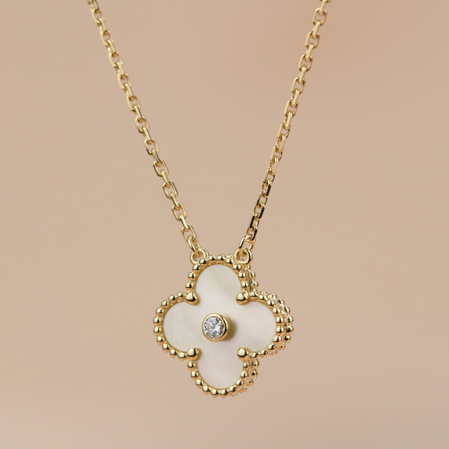 [Renovia Jewelry]CLOVER 15MM DIAMOND GOLD MOTHER OF PEARL NECKLACE