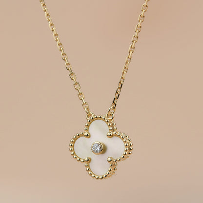 [Renovia Jewelry]CLOVER 15MM DIAMOND GOLD MOTHER OF PEARL NECKLACE