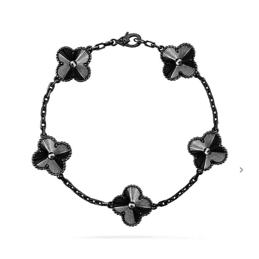 [Renovia Jewelry]CLOVER 5 MOTIF BLACK BRACELET