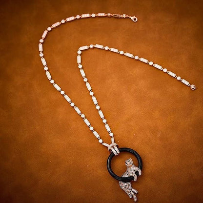 [Renovia Jewelry]NEW BLACK CIRCLE PANTHER FULL DIAMOND NECKLACE