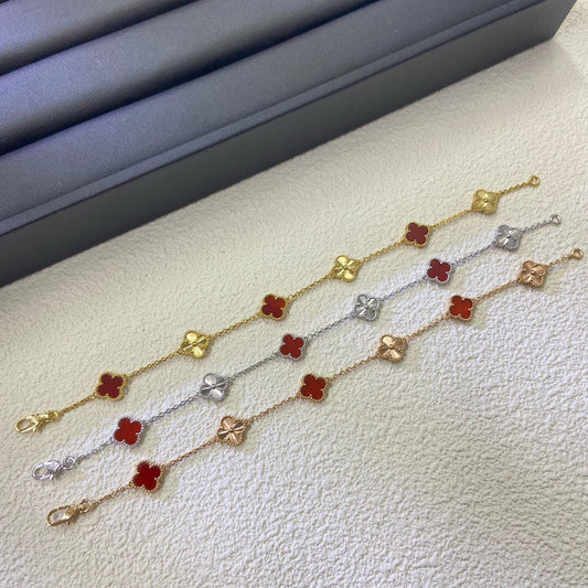 [Renovia Jewelry]CLOVER 6 MOTIF RED AGATE LASER BRACELET