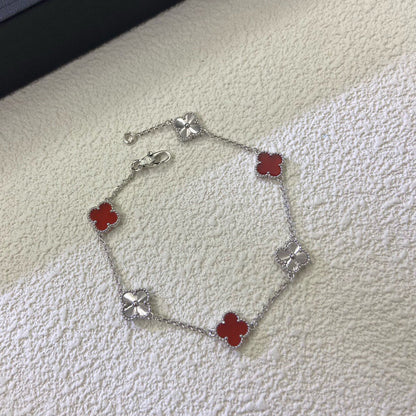 [Renovia Jewelry]CLOVER 6 MOTIF RED AGATE LASER BRACELET