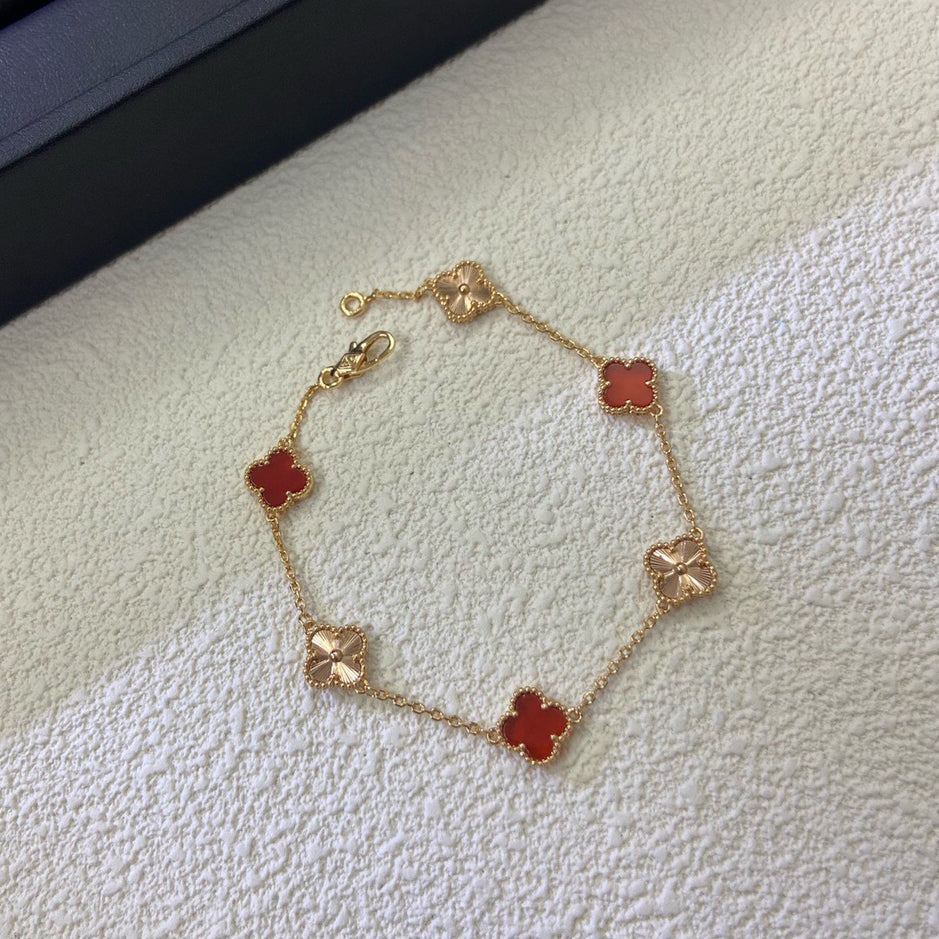 [Renovia Jewelry]CLOVER 6 MOTIF RED AGATE LASER BRACELET
