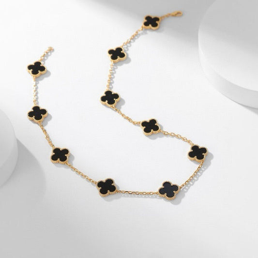 [Renovia Jewelry]CLOVER 10 MOTIFS ONYX NECKLACE