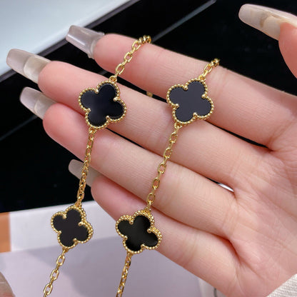 [Renovia Jewelry]CLOVER 10 MOTIFS ONYX NECKLACE