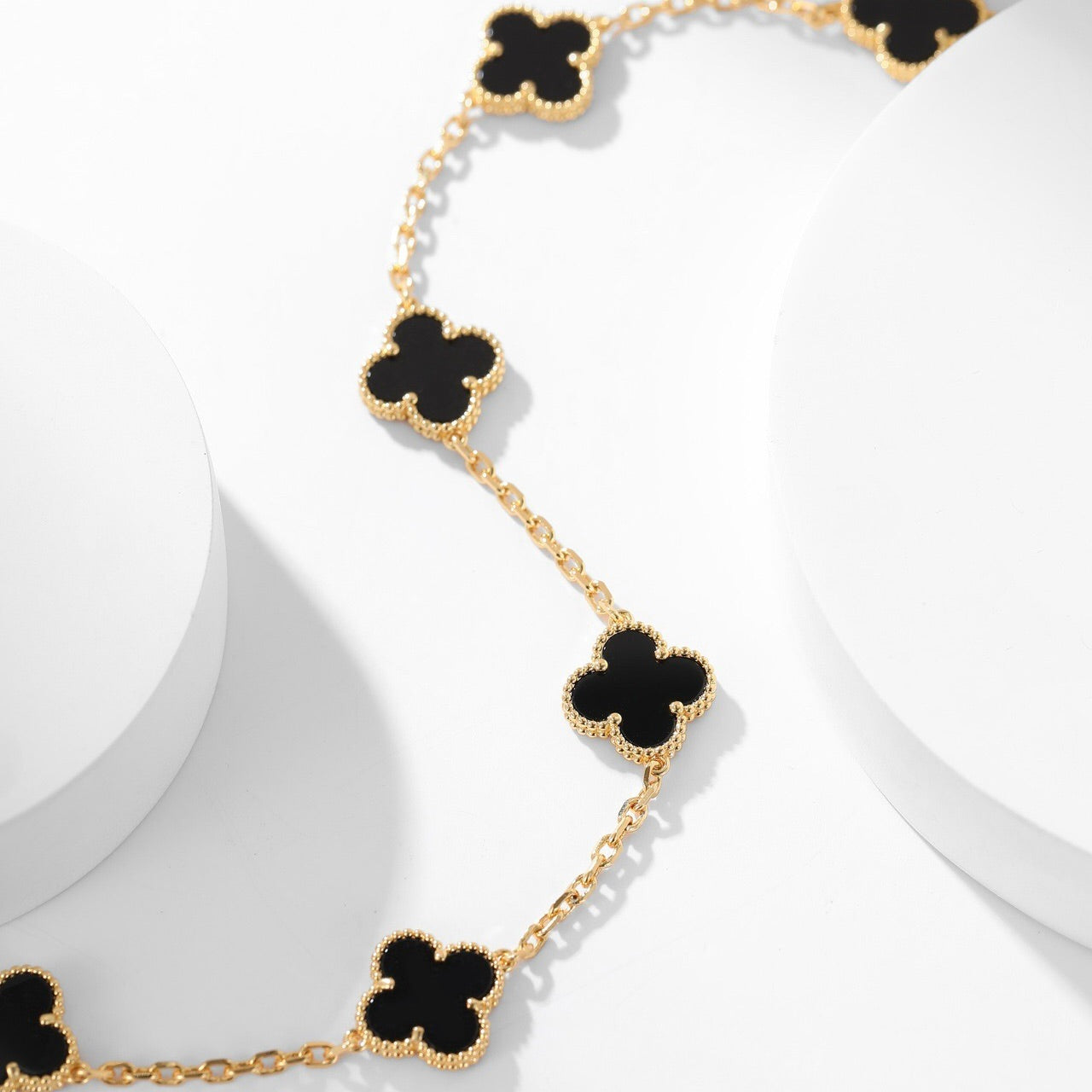 [Renovia Jewelry]CLOVER 10 MOTIFS ONYX NECKLACE