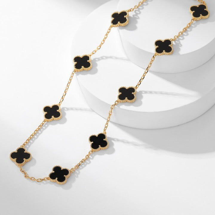 [Renovia Jewelry]CLOVER 10 MOTIFS ONYX NECKLACE