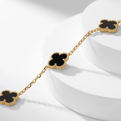 [Renovia Jewelry]CLOVER 10 MOTIFS ONYX NECKLACE