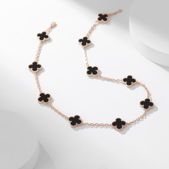 [Renovia Jewelry]CLOVER 10 MOTIFS ONYX NECKLACE