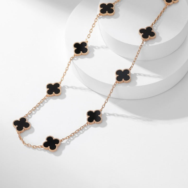 [Renovia Jewelry]CLOVER 10 MOTIFS ONYX NECKLACE