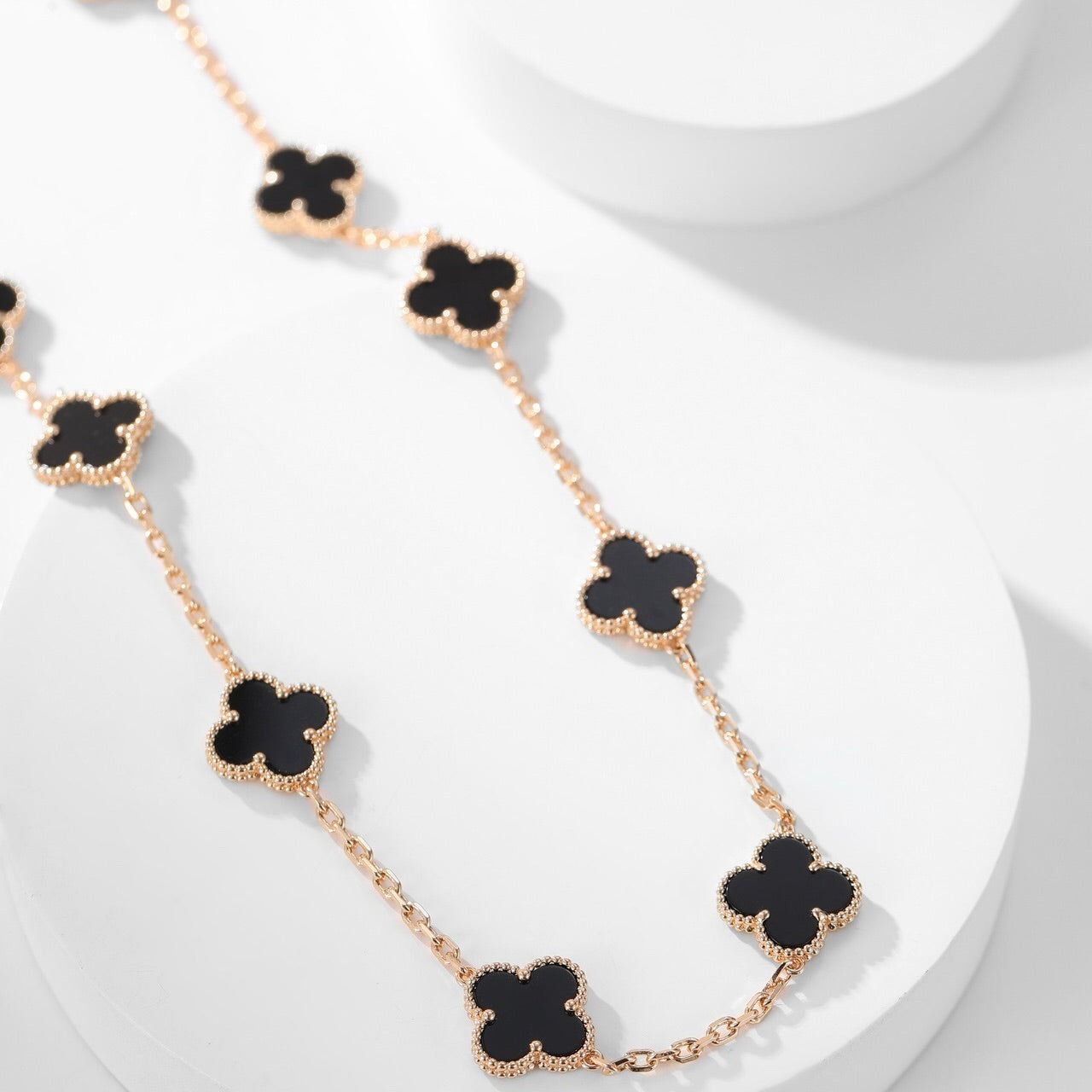 [Renovia Jewelry]CLOVER 10 MOTIFS ONYX NECKLACE