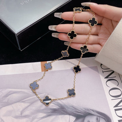 [Renovia Jewelry]CLOVER 10 MOTIFS ONYX NECKLACE