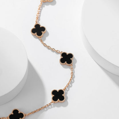 [Renovia Jewelry]CLOVER 10 MOTIFS ONYX NECKLACE