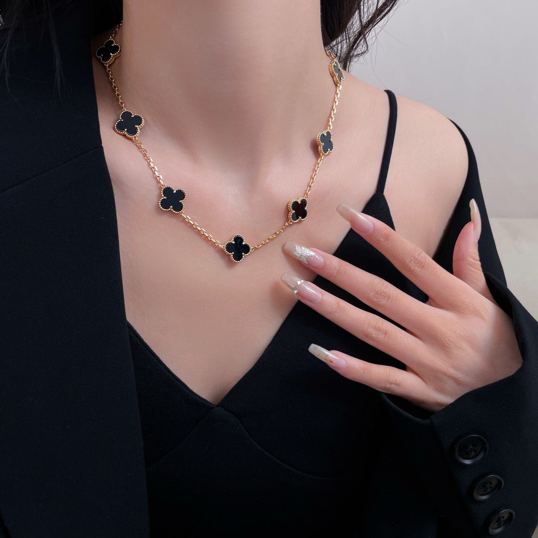 [Renovia Jewelry]CLOVER 10 MOTIFS ONYX NECKLACE