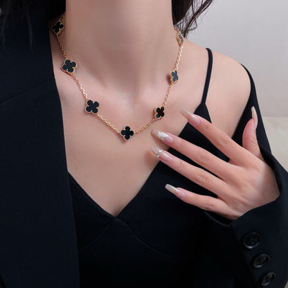 [Renovia Jewelry]CLOVER 10 MOTIFS ONYX NECKLACE