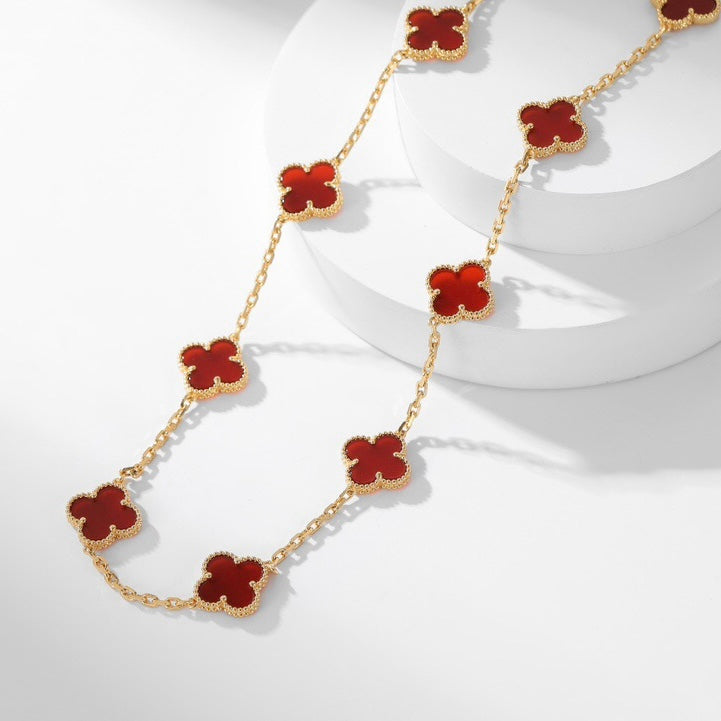 [Renovia Jewelry]CLOVER 10 MOTIFS CARNELIAN NECKLACE