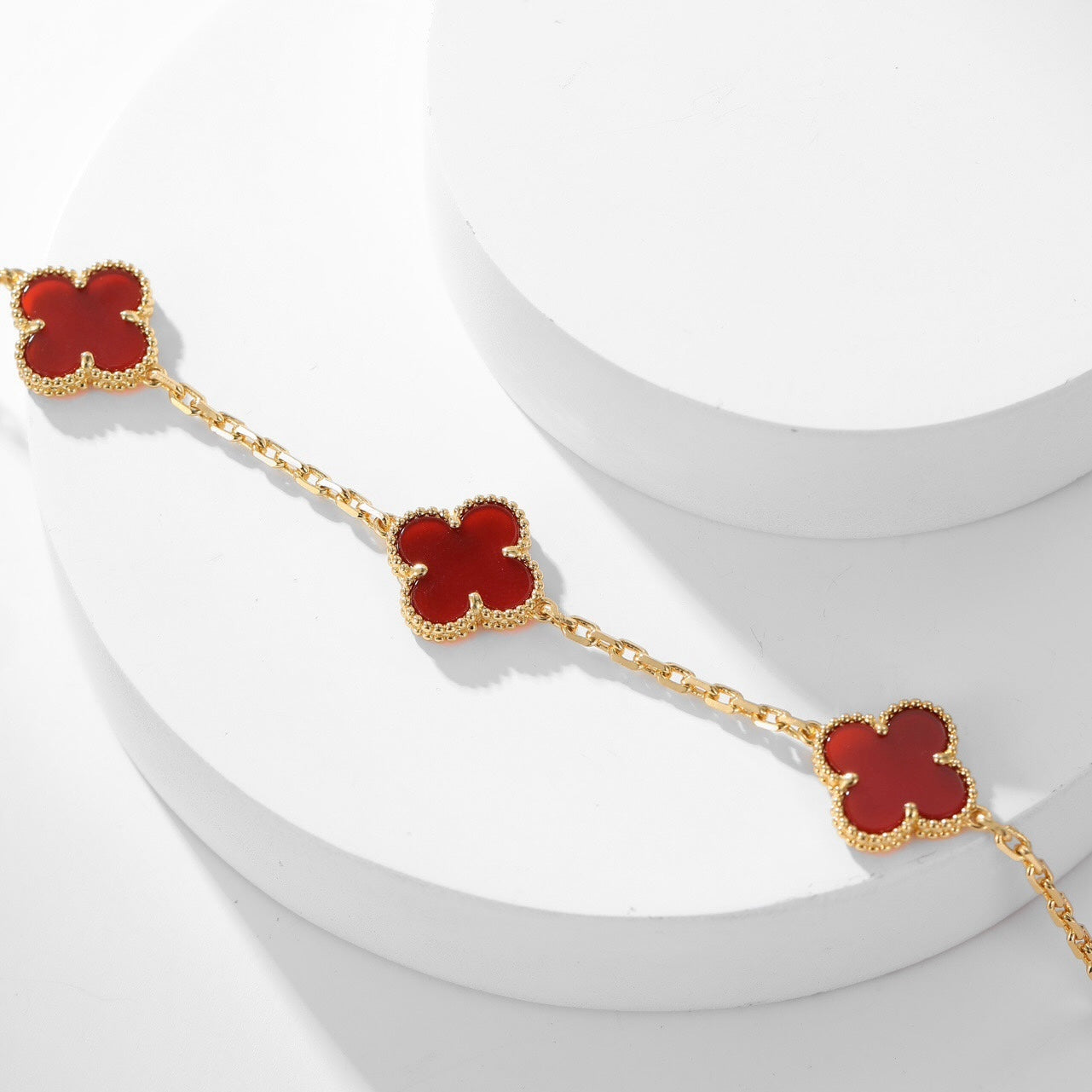 [Renovia Jewelry]CLOVER 10 MOTIFS CARNELIAN NECKLACE
