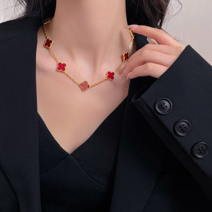 [Renovia Jewelry]CLOVER 10 MOTIFS CARNELIAN NECKLACE