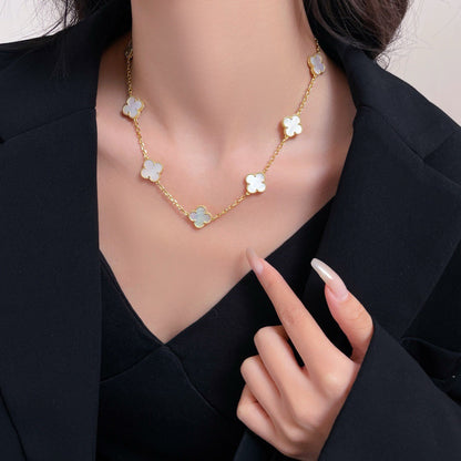 [Renovia Jewelry]CLOVER 10 MOTIFS WHITE MOTHER OF PEARL NECKLACE